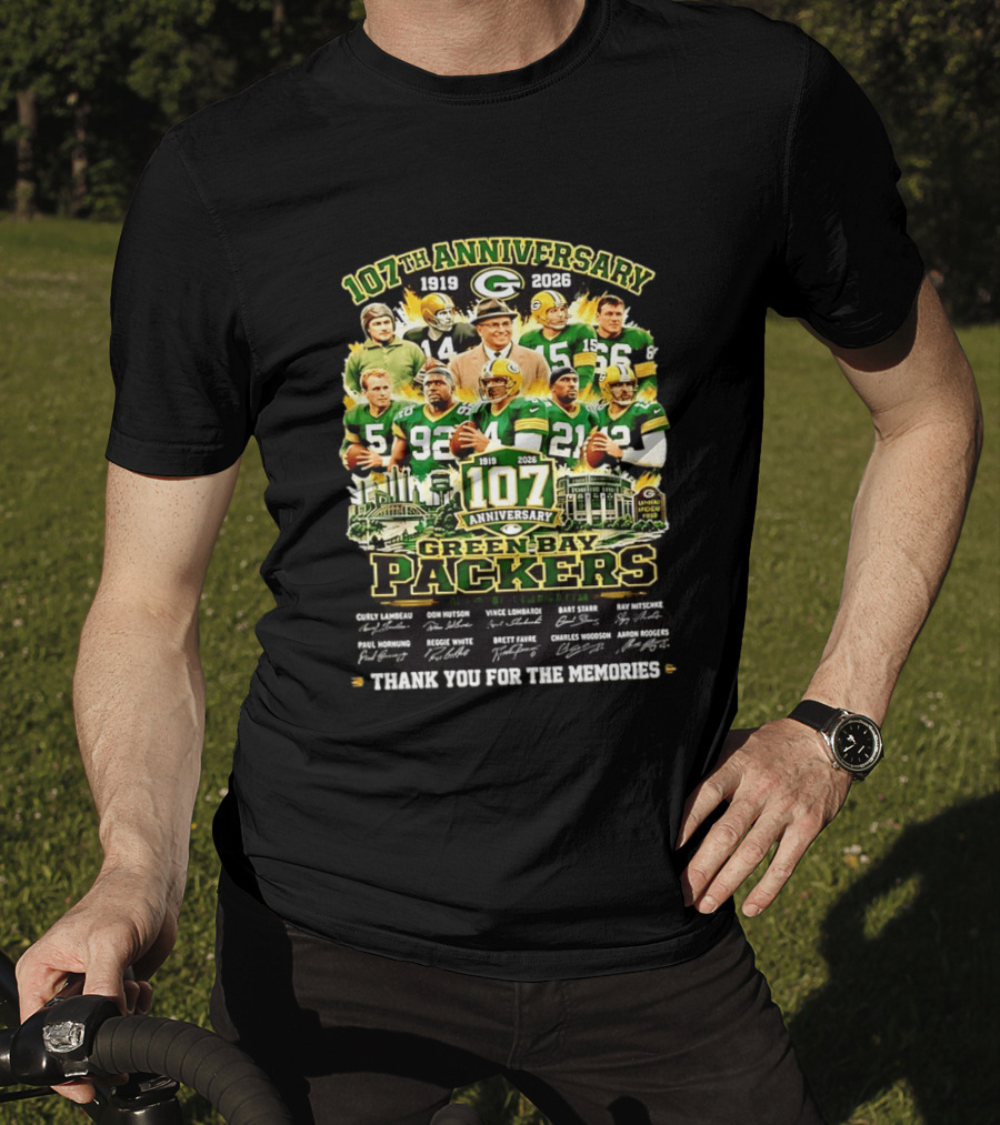 Green Bay Packers 107th Anniversary 1919 2026 NFL Legends Thank You For The Memories T-Shirt