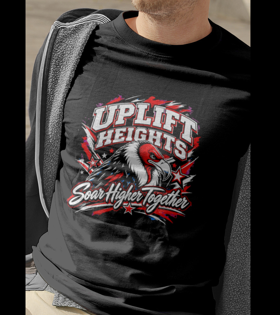Uplift Heights Soar Higher Together Vulture Head Red Face Stars T-Shirt