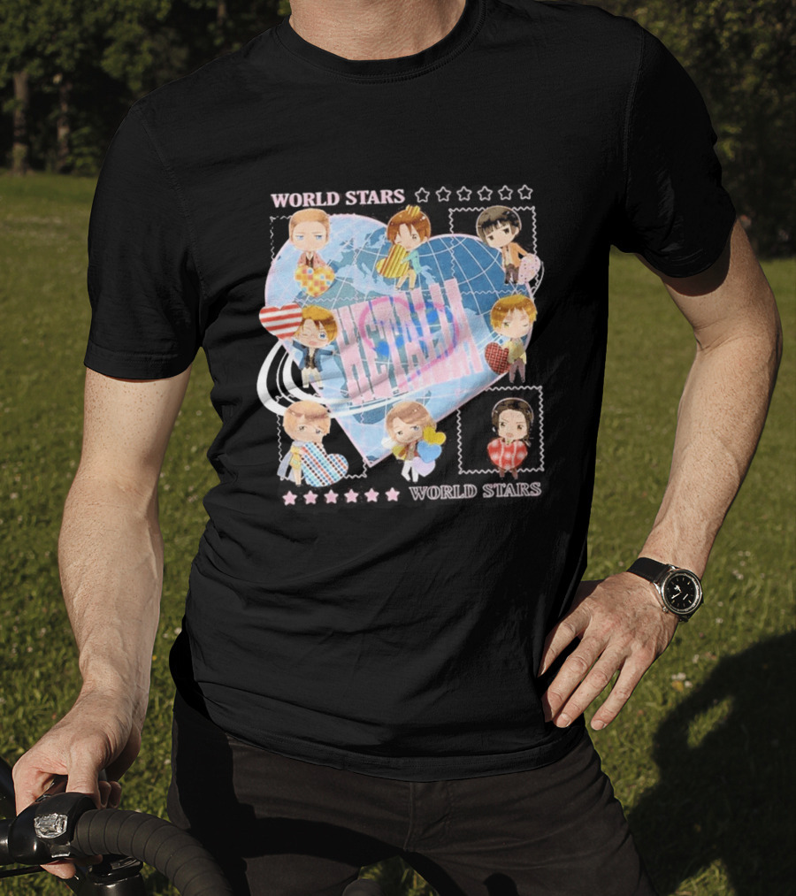 Hot Topic Hetalia Chibi World Stars Characters With Hearts T-Shirt