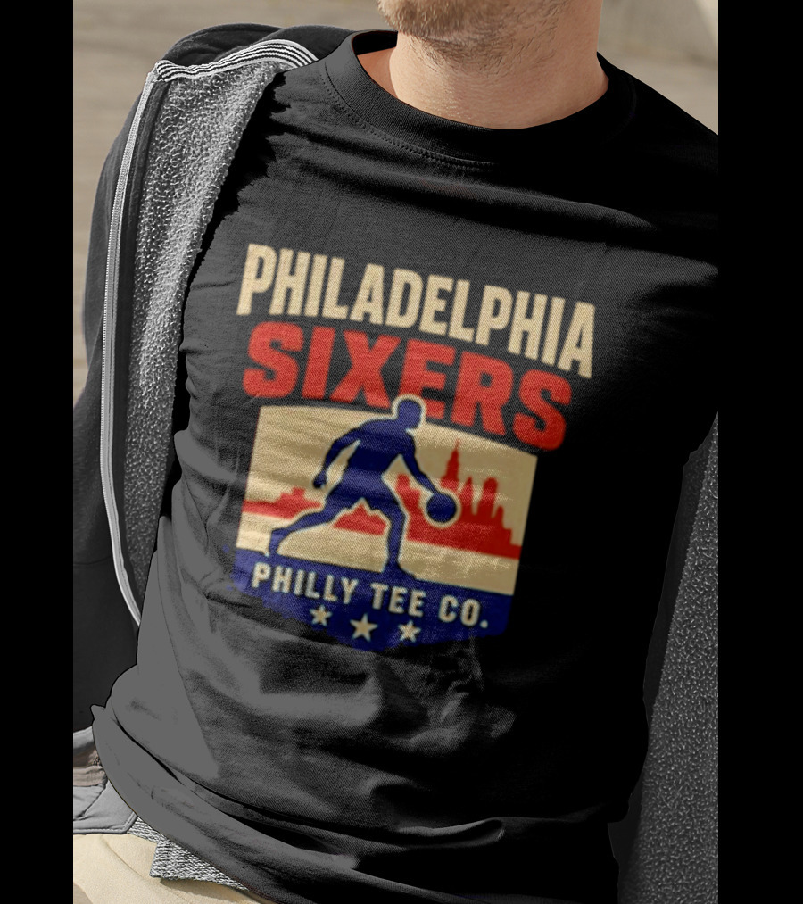 Philadelphia Sixers Dribble Philly Co Retro Skyline T-Shirt