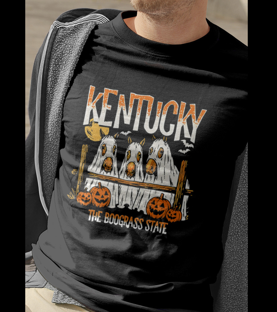 Kentucky Halloween Ghost Horses Pumpkin Boograss State T-Shirt