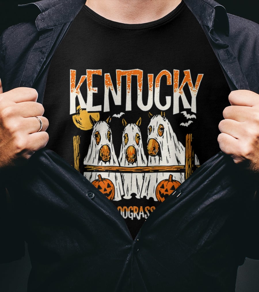 Kentucky Halloween Ghost Horses Pumpkin Boograss State T-Shirt