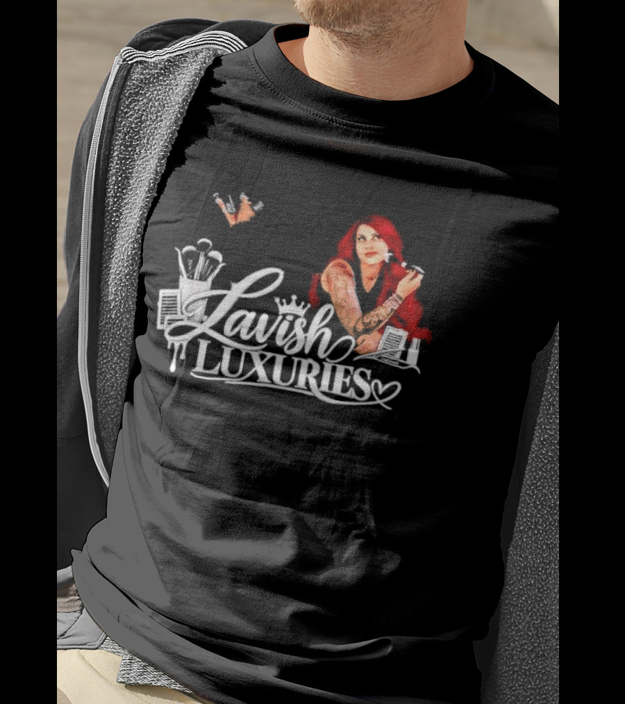 Lavish Luxuries Tattooed Red Hair Woman Makeup Brushes Lash Trays T-Shirt