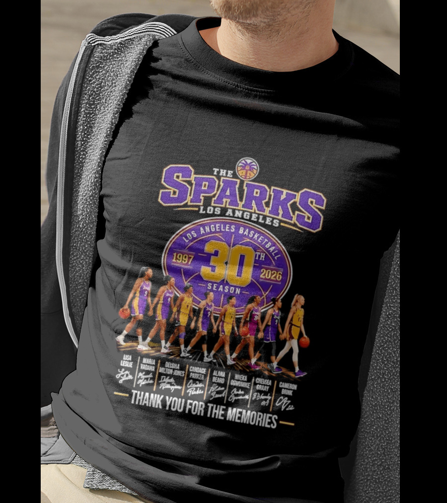 Los Angeles Sparks 30th Season 1997 2026 Basketball Thank You For The Memories Signatures T-Shirt