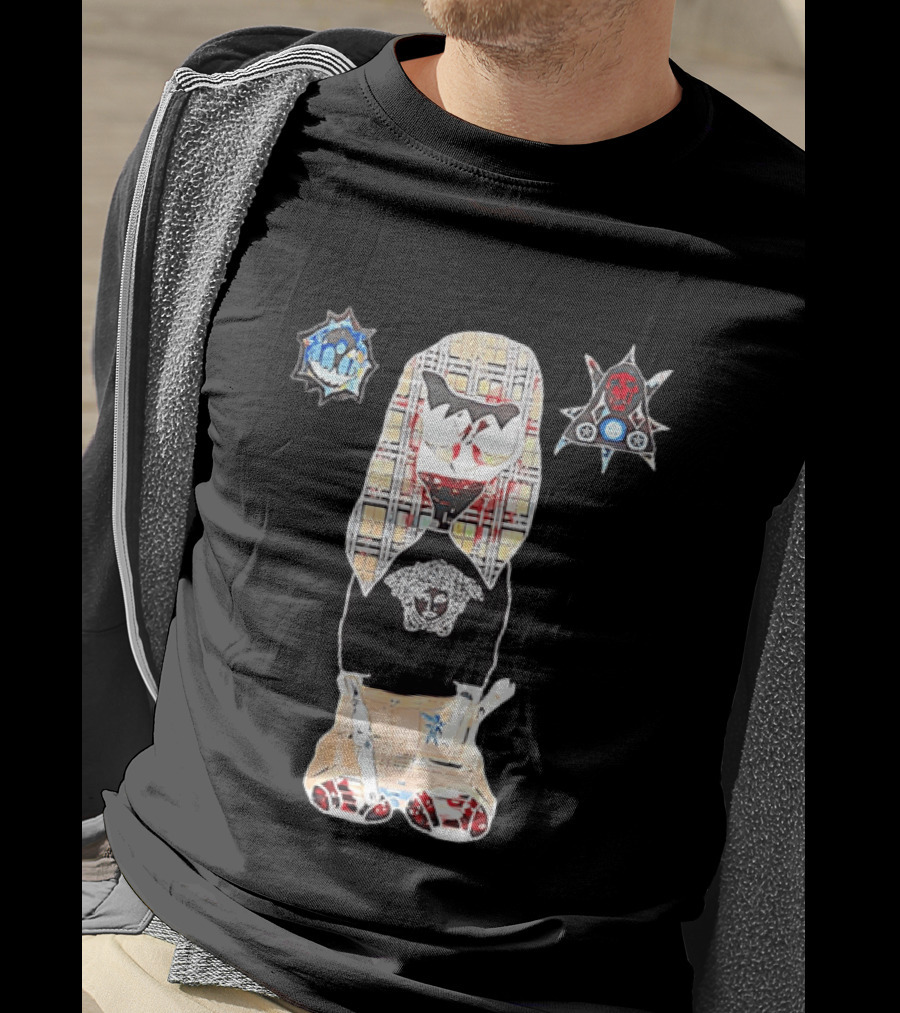 Medusa Head Cotton Streetwear With Plaid Pattern And Abstract T-Shirt