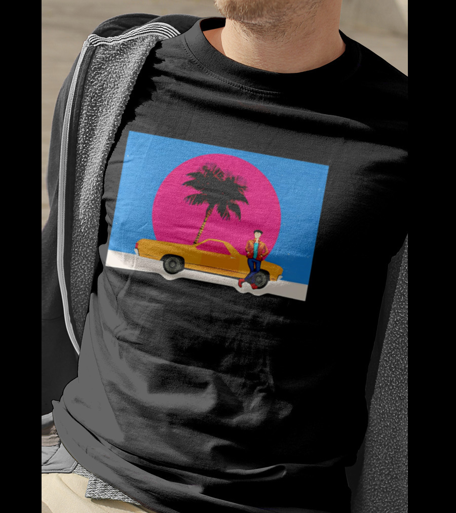 Yellow Car Palm Tree Retro Sunset Aesthetic T-Shirt