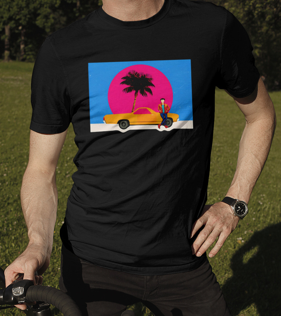 Yellow Car Palm Tree Retro Sunset Aesthetic T-Shirt