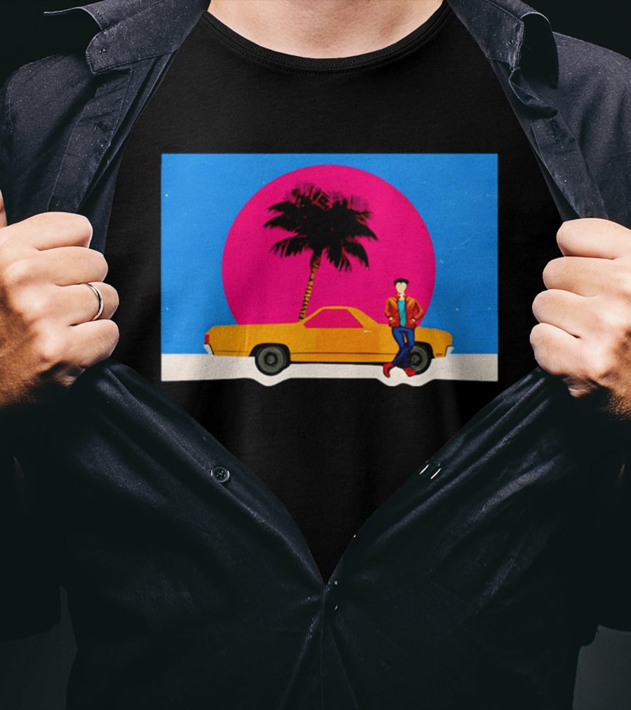 Yellow Car Palm Tree Retro Sunset Aesthetic T-Shirt