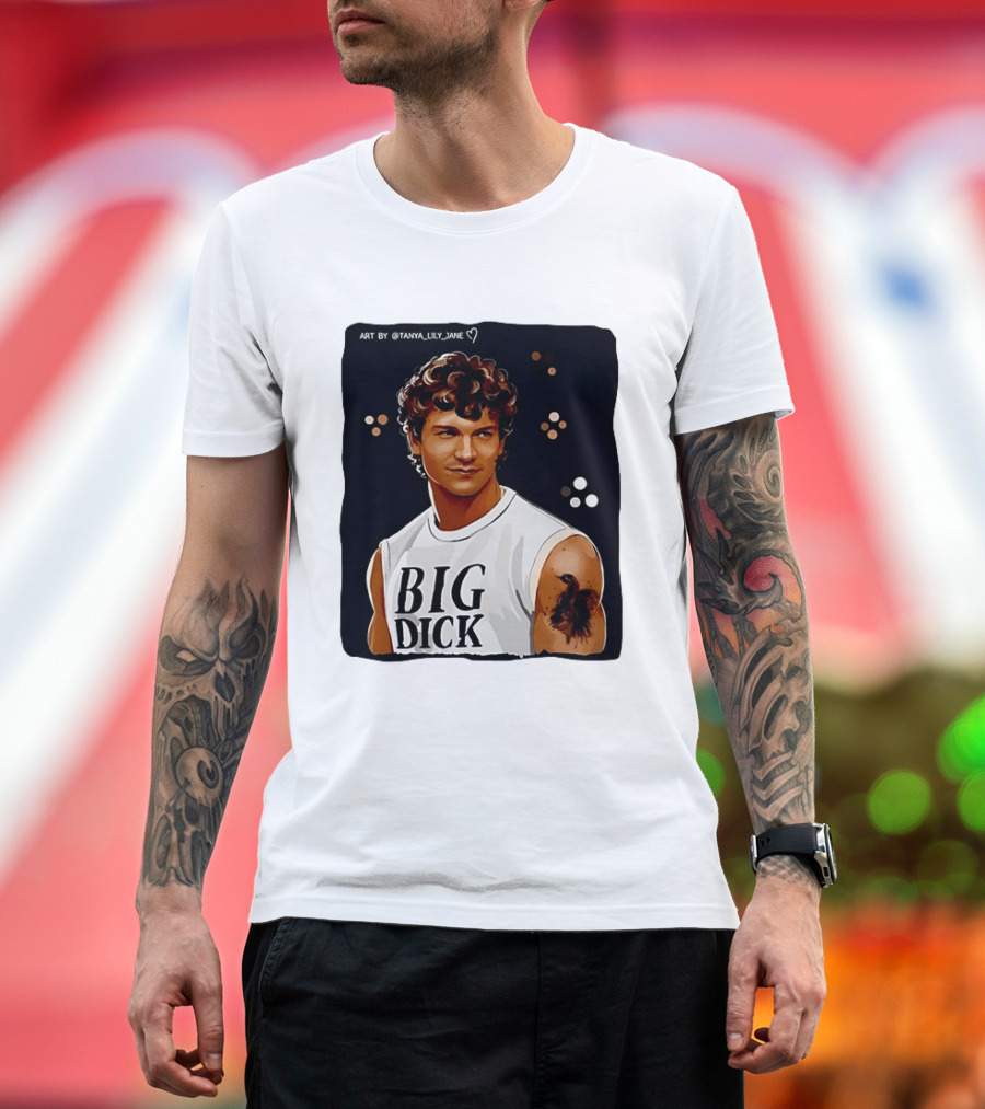 Tanya Lily Jane Big Dick Art Featuring Curly Haired Man T-Shirt