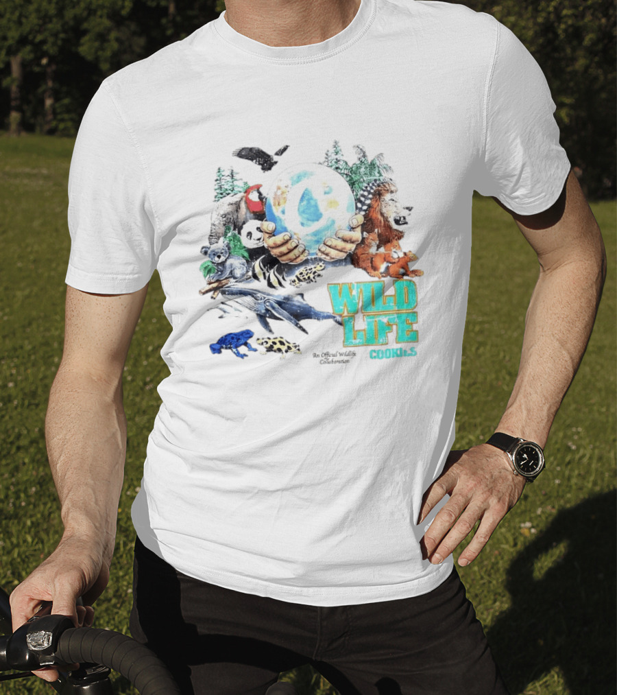 Cookies Wild Life An Official Wildlife Collaboration Hands Holding Globe Earth Animals T-Shirt