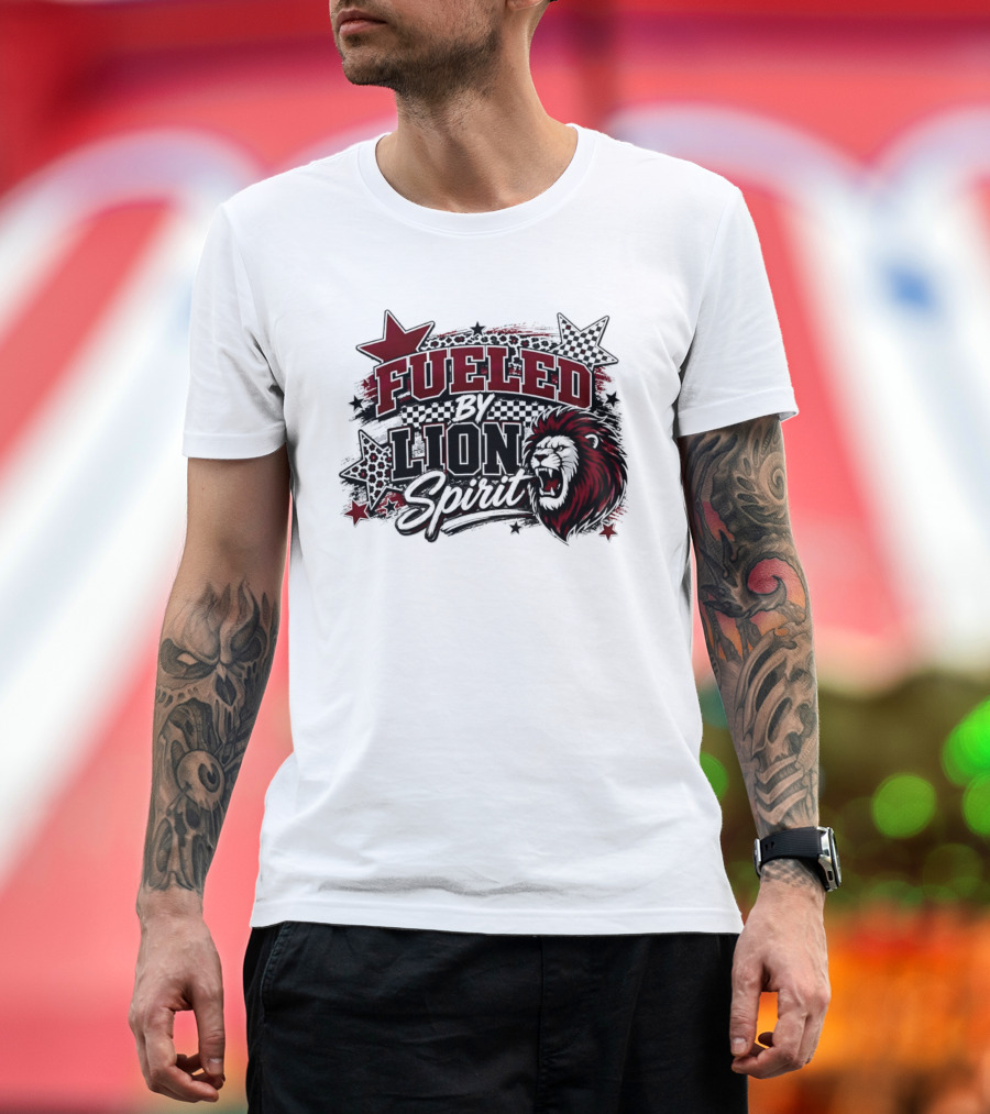 Fueled By Lion Spirit Roaring Head Leopard Patterned Stars Dynamic Energy T-Shirt