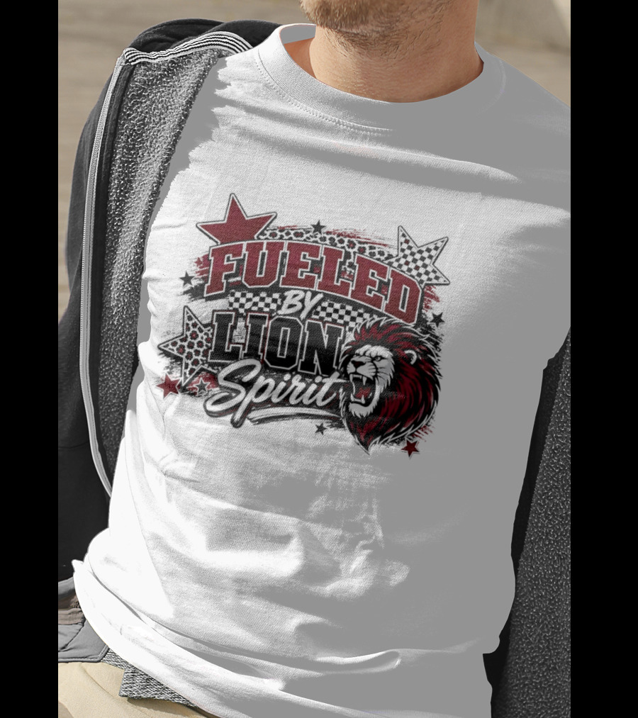 Fueled By Lion Spirit Roaring Head Leopard Patterned Stars Dynamic Energy T-Shirt