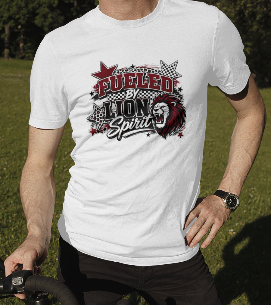 Fueled By Lion Spirit Roaring Head Leopard Patterned Stars Dynamic Energy T-Shirt