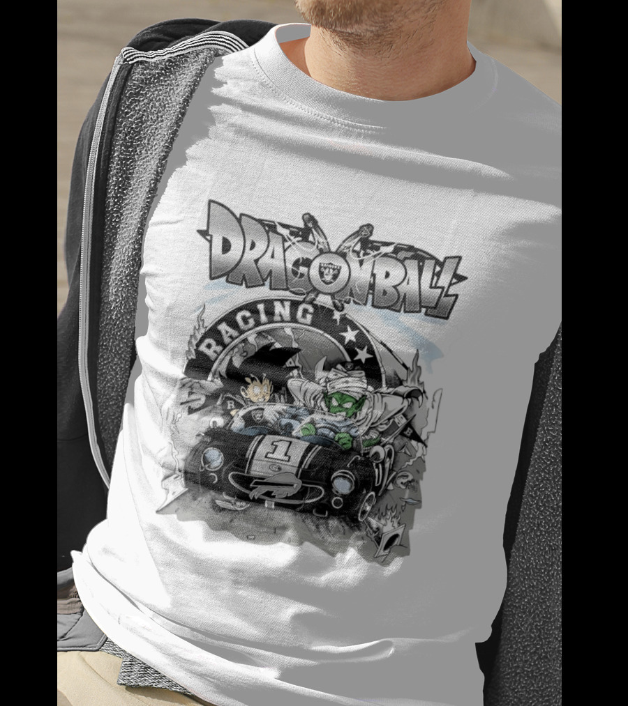 Las Vegas Raiders Dragon Ball Racing Goku Piccolo Driving Black Car Cartoon Raiders NFL T-Shirt