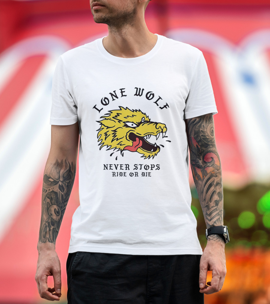 Lone Wolf Never Stops Ride Or Die Fierce Yellow Wolf Head T-Shirt