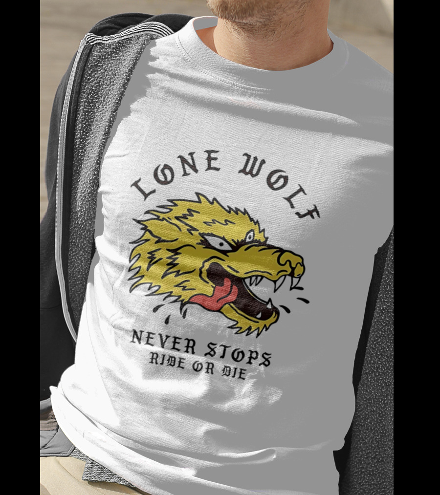 Lone Wolf Never Stops Ride Or Die Fierce Yellow Wolf Head T-Shirt