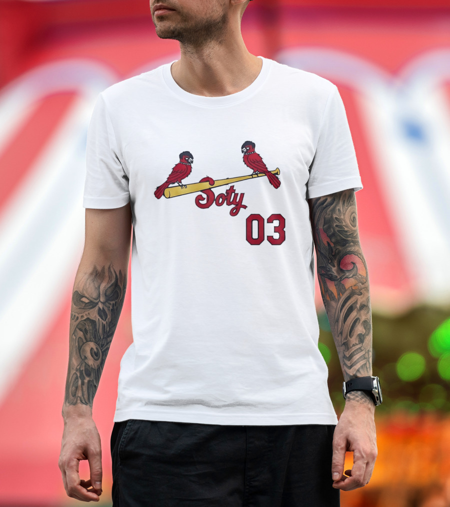 Soty 03 St Louis Cardinals Cartoon Emo Birds On Baseball Bat T-Shirt
