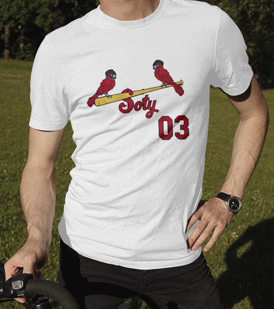 Soty 03 St Louis Cardinals Cartoon Emo Birds On Baseball Bat T-Shirt