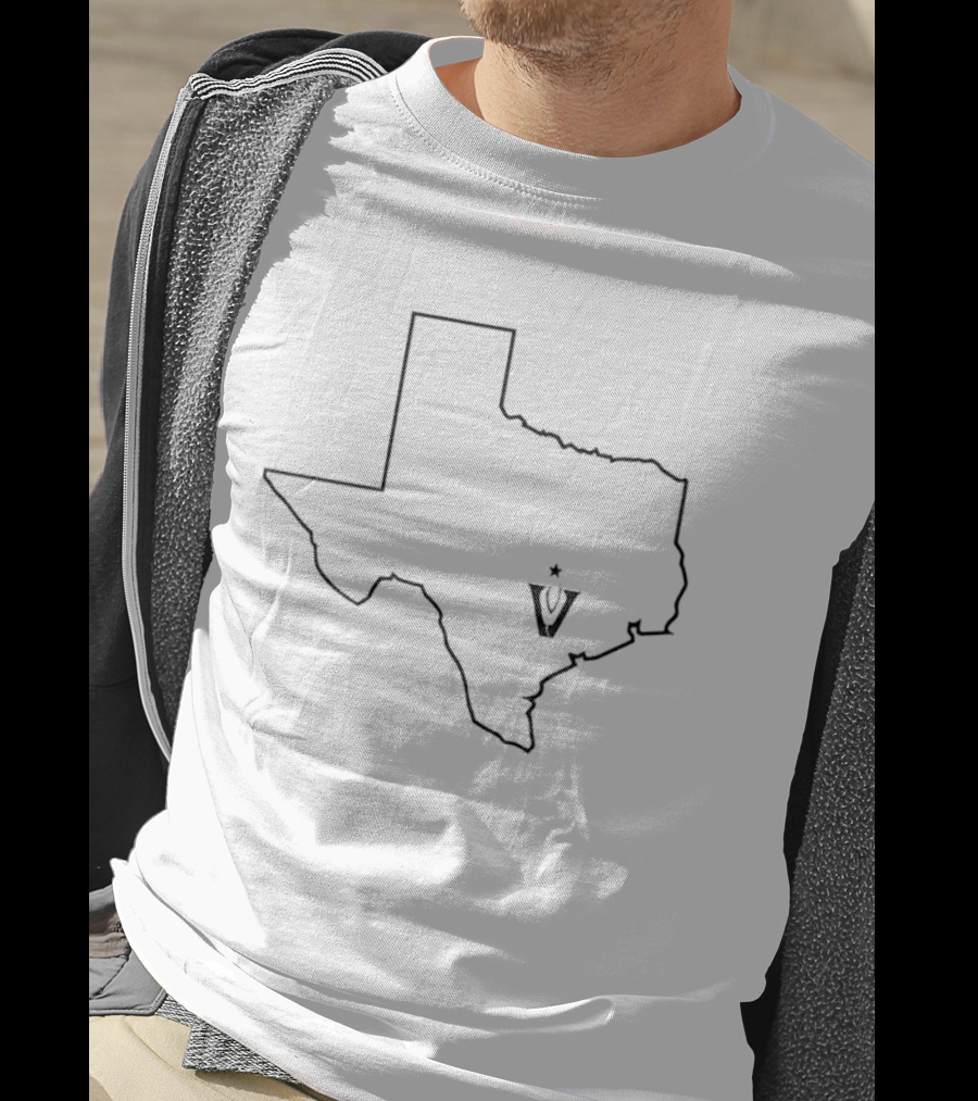 State Of Texas Map Black Line Star V T-Shirt