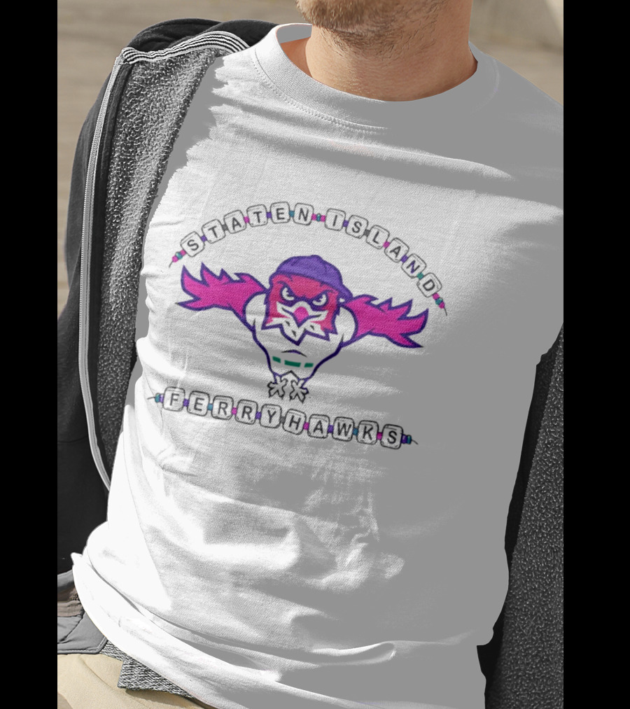 Staten Island Ferryhawks Cartoon Bird Backwards Cap Beads T-Shirt
