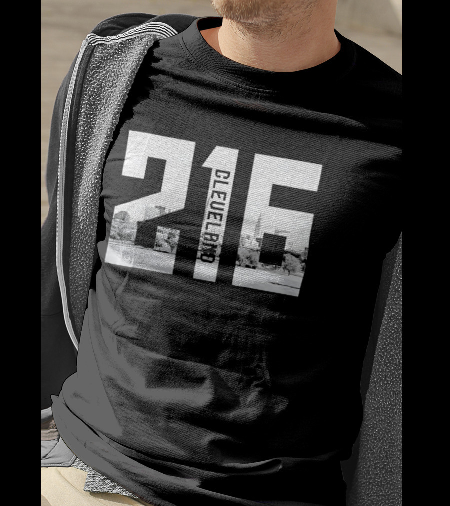 216 Cleveland Monochrome City Skyline Photo Cutout T-Shirt