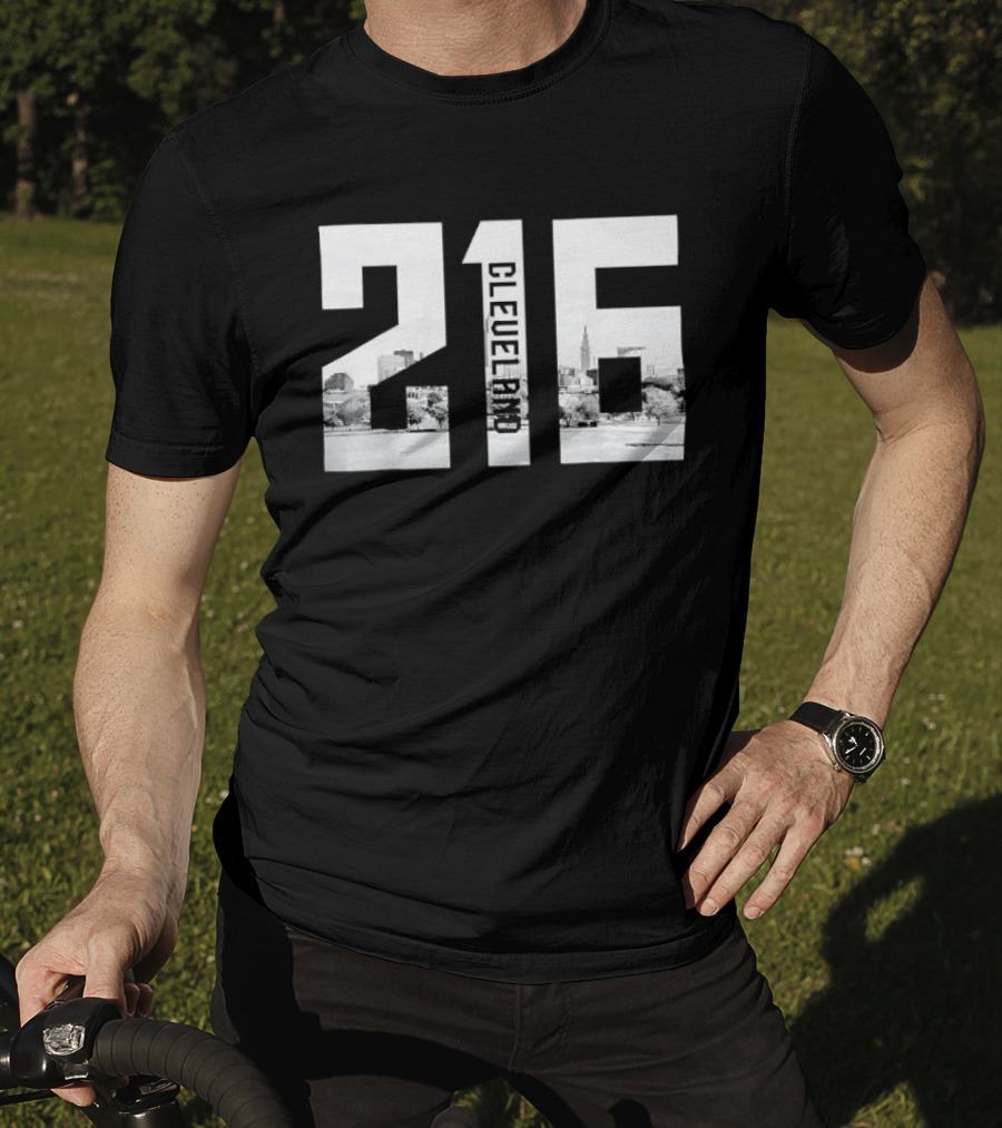 216 Cleveland Monochrome City Skyline Photo Cutout T-Shirt
