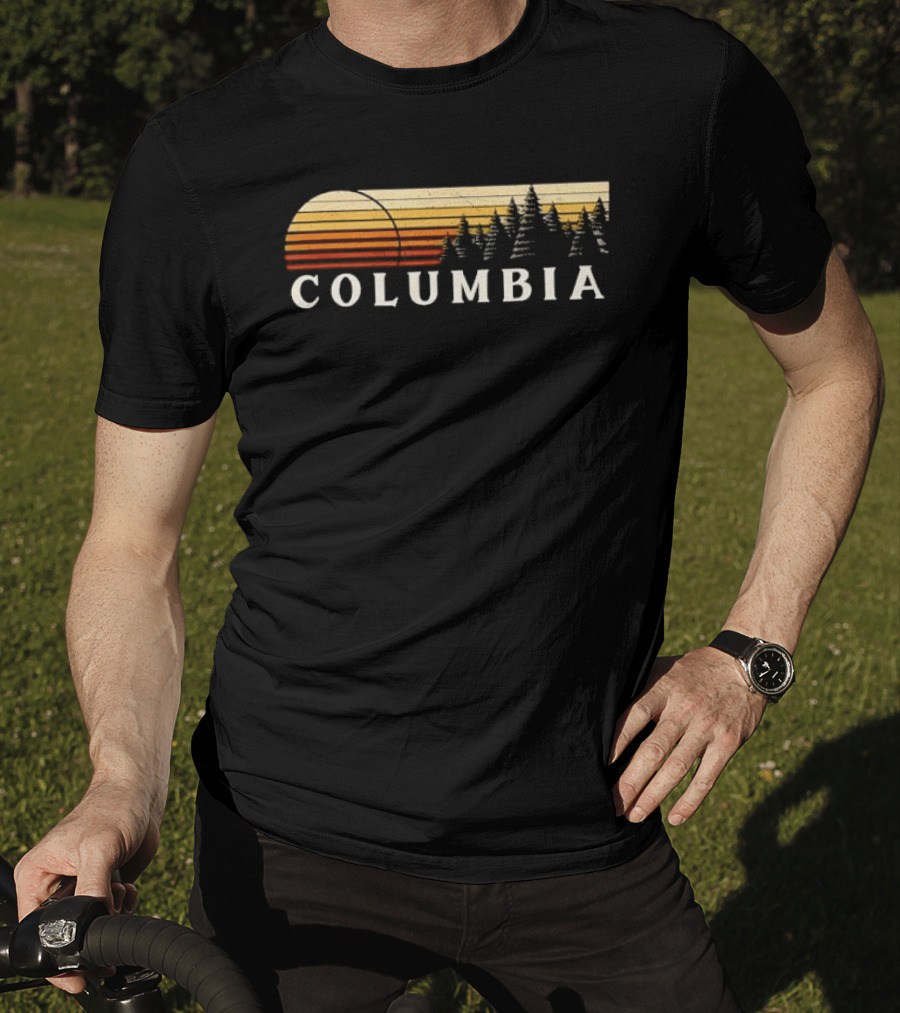 Columbia Sunset Pine Trees Forest Distressed T-Shirt