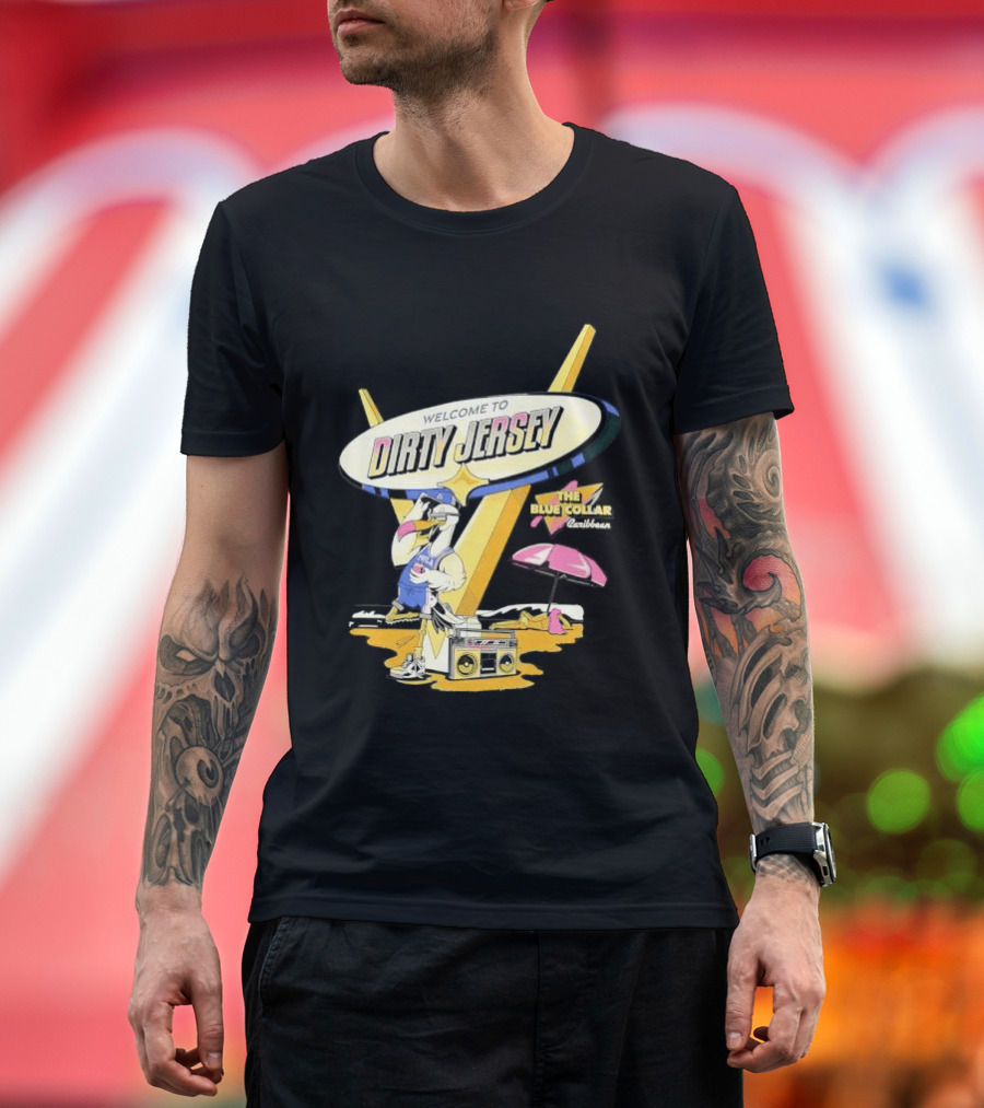 Philadelphia 76ers Welcome To Dirty Jersey Blue Collar Caribbean Cartoon Seagull Beach Boombox T-Shirt
