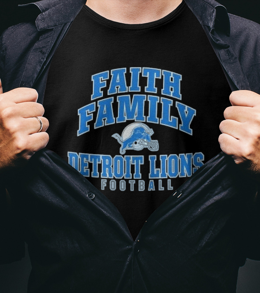 Faith Family Detroit Lions Football Helmet Silver Arc T-Shirt