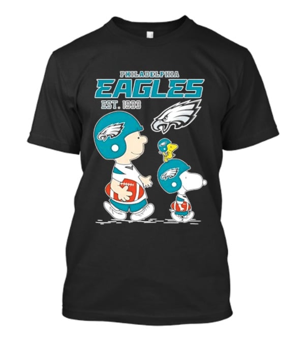Philadelphia Eagles Est 1933 Cartoon Boy Dog Helmets Footballs T-Shirt