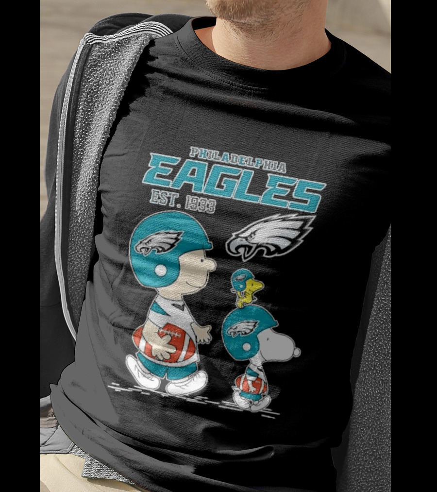 Philadelphia Eagles Est 1933 Cartoon Boy Dog Helmets Footballs T-Shirt