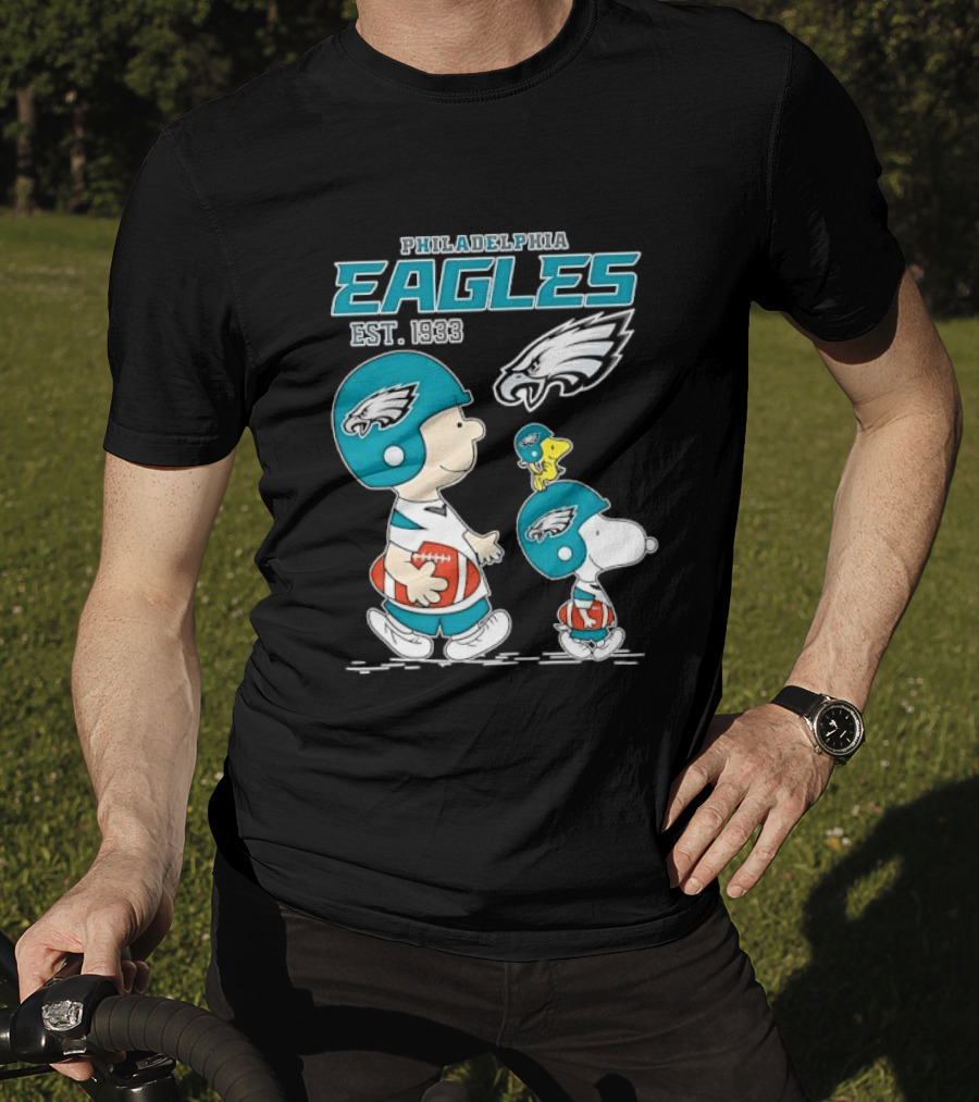 Philadelphia Eagles Est 1933 Cartoon Boy Dog Helmets Footballs T-Shirt