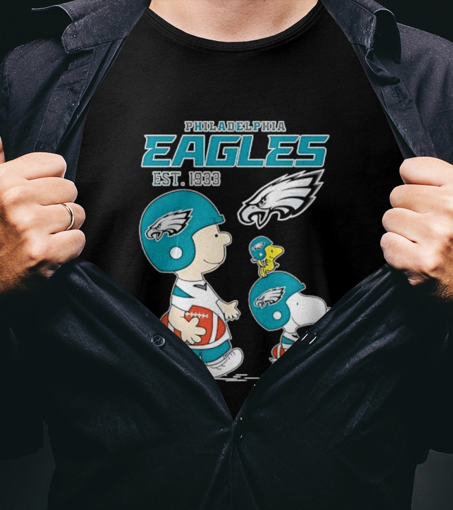 Philadelphia Eagles Est 1933 Cartoon Boy Dog Helmets Footballs T-Shirt