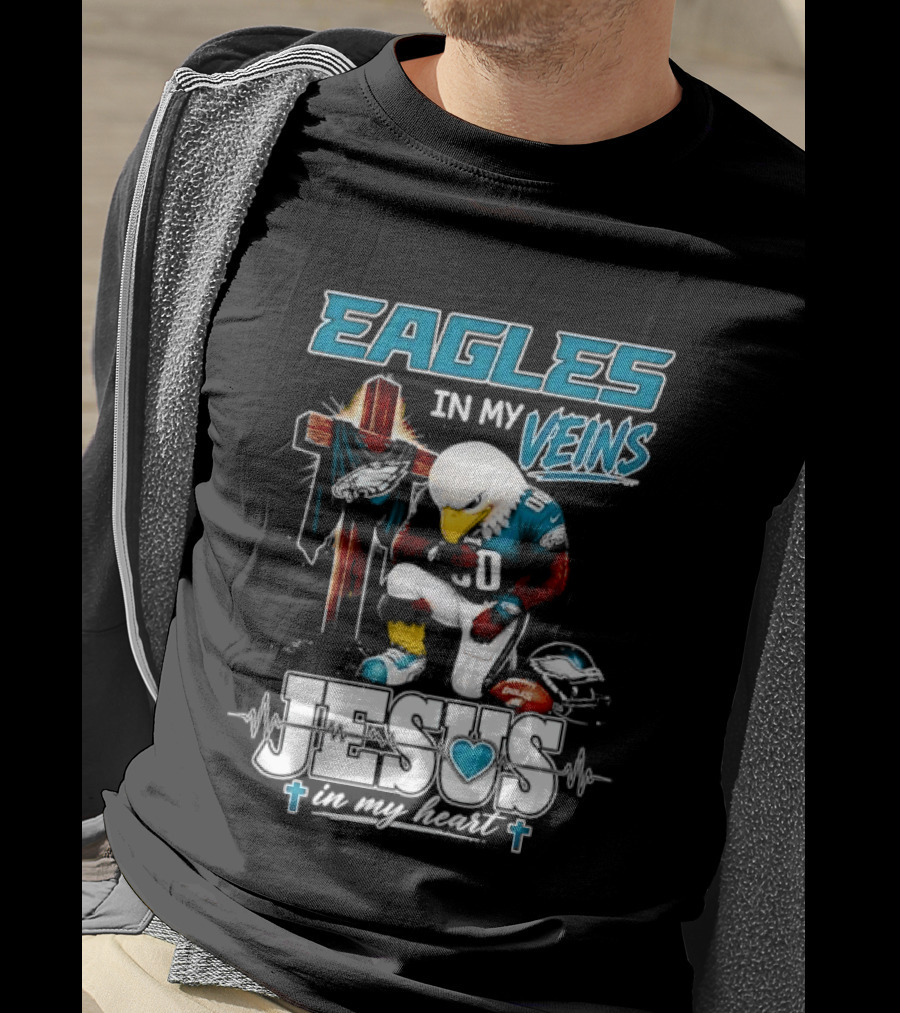Eagles In My Veins Jesus In My Heart Kneeling Cross Football Helmet T-Shirt
