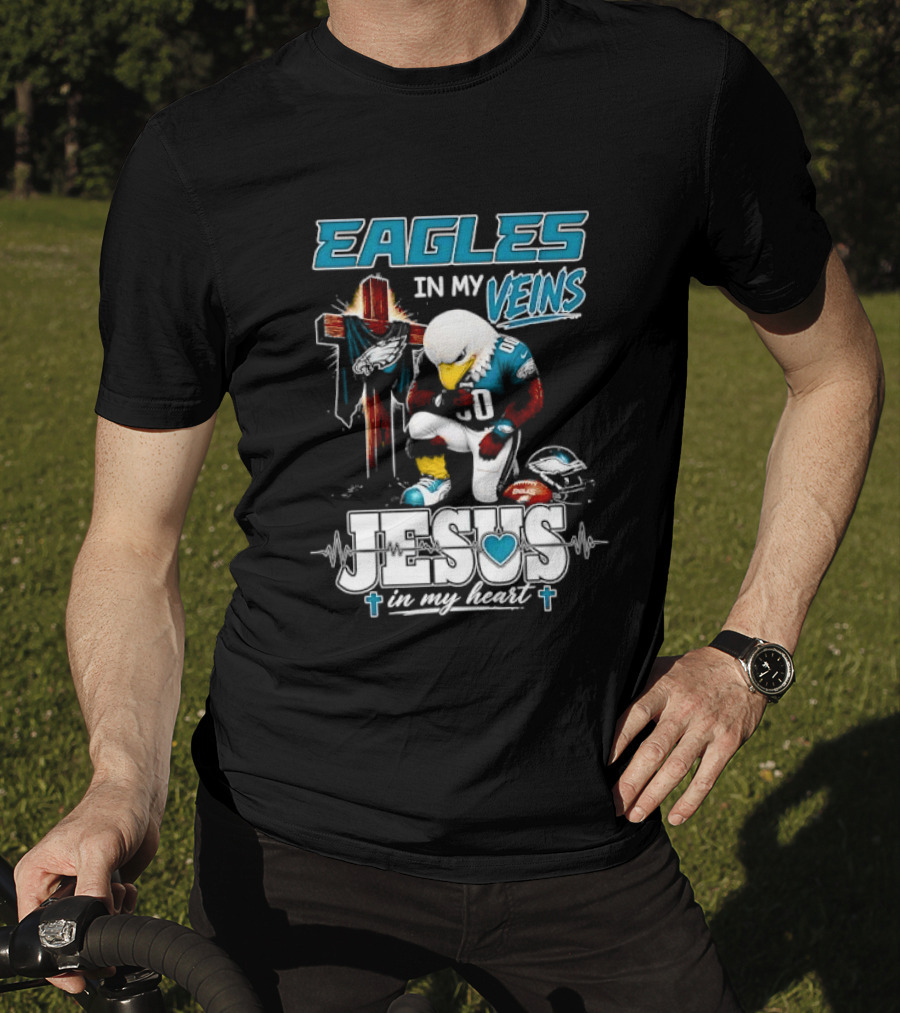 Eagles In My Veins Jesus In My Heart Kneeling Cross Football Helmet T-Shirt