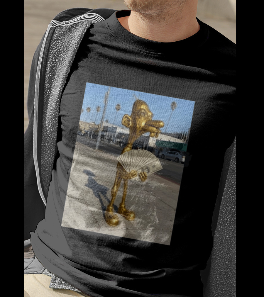Rich Neegy Golden Cartoon Character Holding Cash On Street T-Shirt