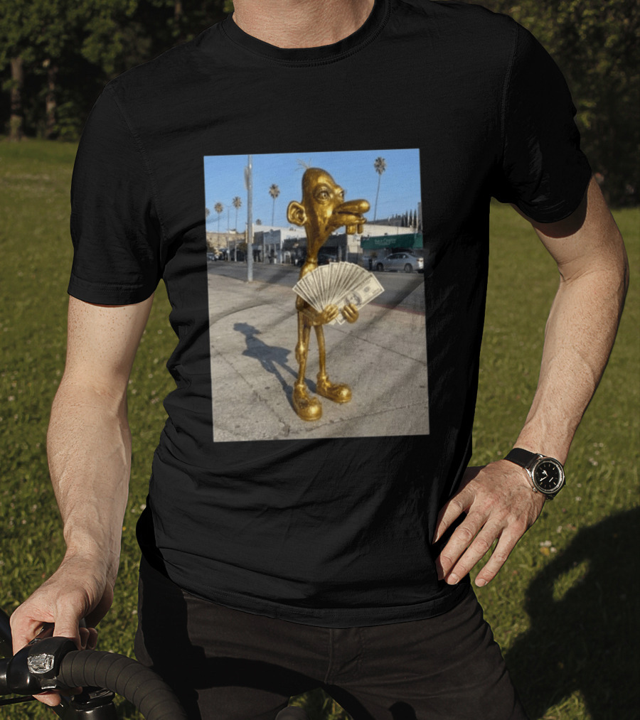 Rich Neegy Golden Cartoon Character Holding Cash On Street T-Shirt