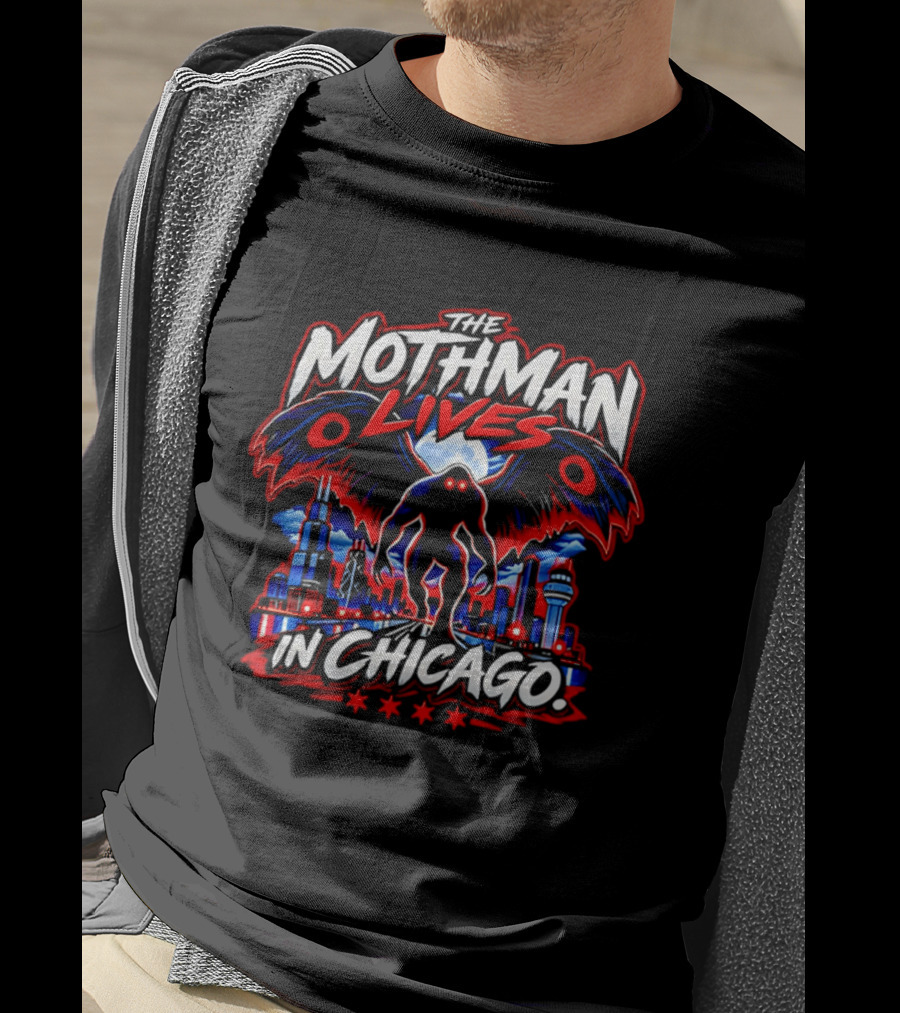 The Mothman Lives In Chicago Urban Legend Skyline Paranormal Mythology T-Shirt