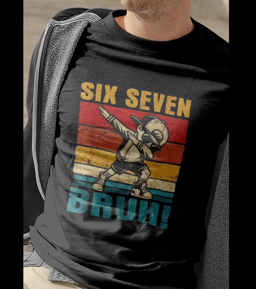 Six Seven Bruh Dabbing Vintage Stripes Kid Dance Cap T-Shirt