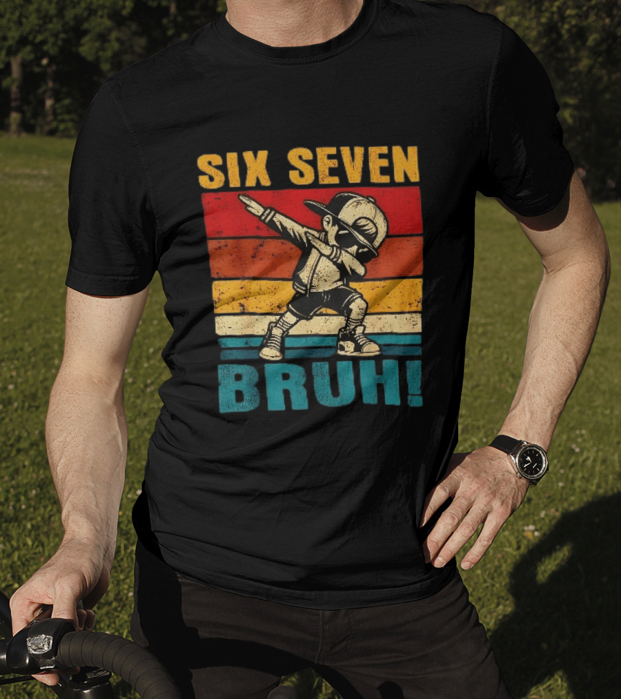 Six Seven Bruh Dabbing Vintage Stripes Kid Dance Cap T-Shirt