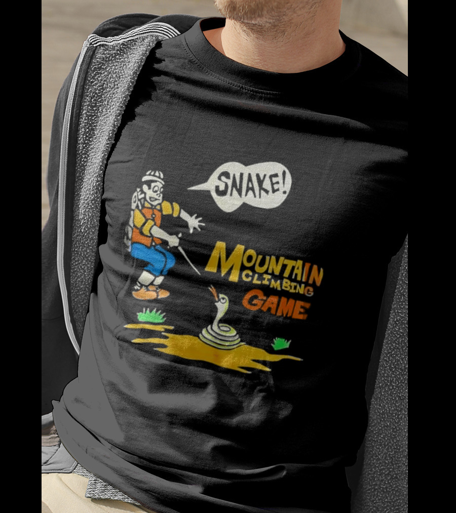 Snake Mountain Climbing Game Startled Climber Coiled Serpent Cartoon T-Shirt