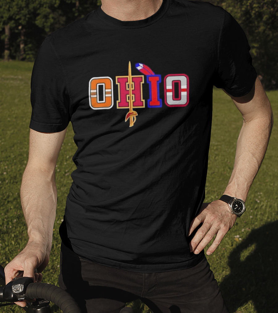 Ohio Cleveland Sports Letter Block Sword Feather T-Shirt