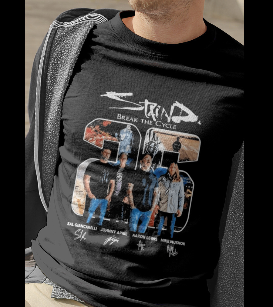 Staind Break The Cycle 23 Sal Giancarelli Johnny April Aaron Lewis Mike Mushok Signatures Rock Band T-Shirt