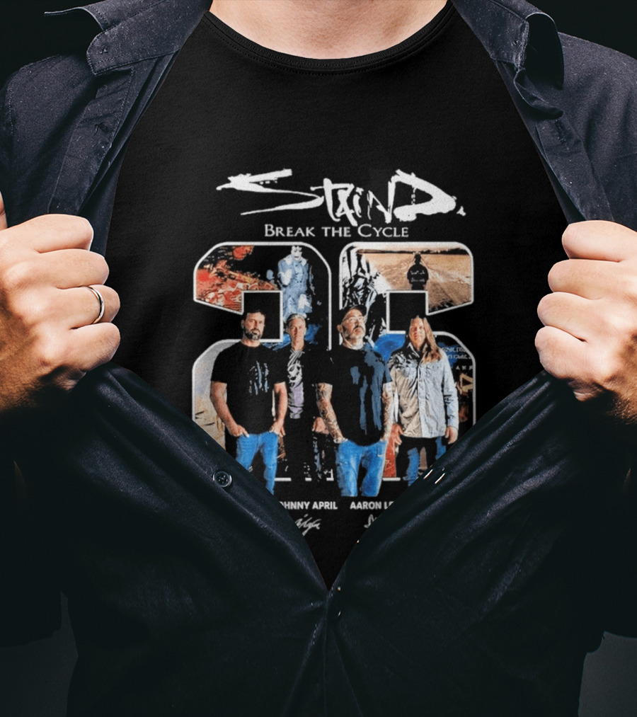 Staind Break The Cycle 23 Sal Giancarelli Johnny April Aaron Lewis Mike Mushok Signatures Rock Band T-Shirt