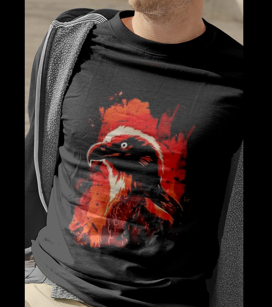 Stylized Bearded Vulture Head Fiery Orange Watercolor Art Bird Wildlife T-Shirt