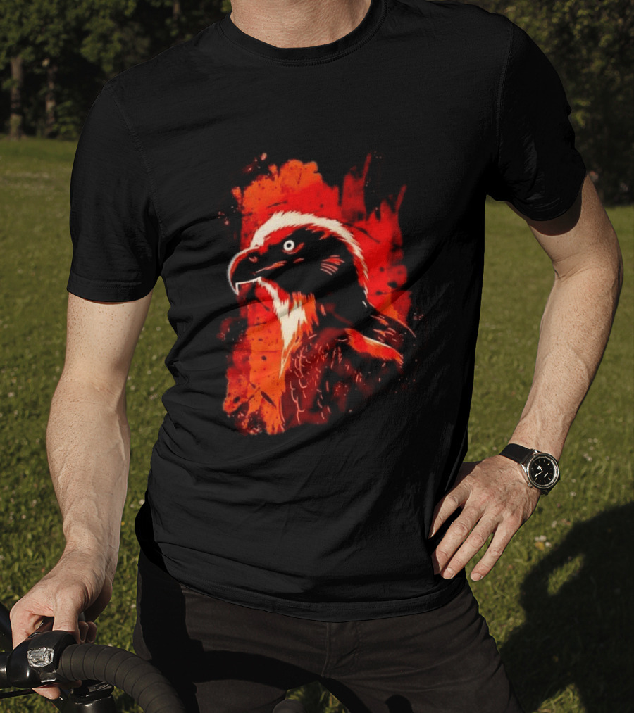 Stylized Bearded Vulture Head Fiery Orange Watercolor Art Bird Wildlife T-Shirt