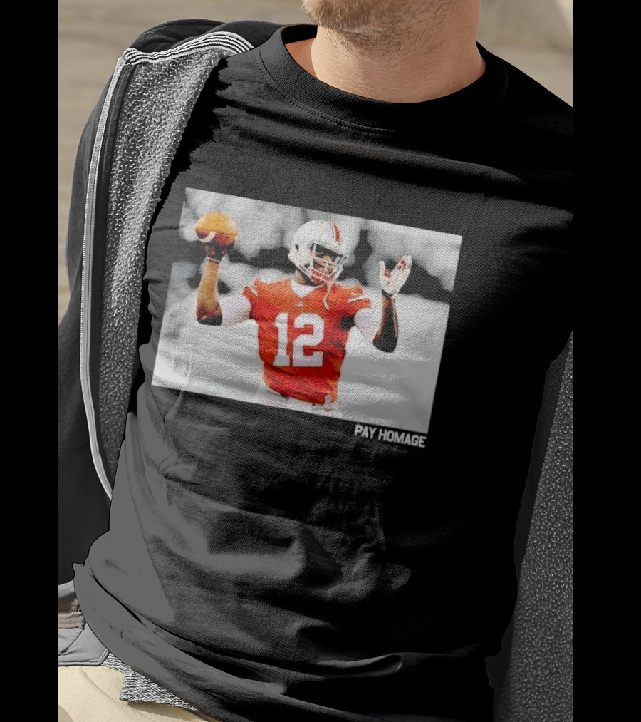 Ohio State Buckeyes Quarterback Number 12 Throwing Football Selective Color Pay Homage T-Shirt