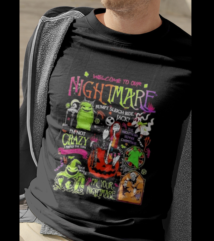 Welcome To Our Nightmare Bumpy Sleigh Ride Jack Oogie Boogie Nightmare Before Christmas Characters Pumpkin Collage T-Shirt