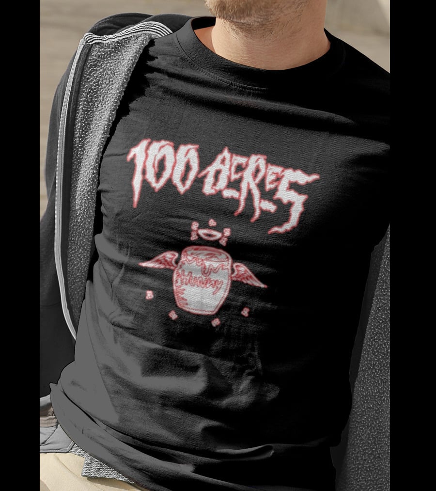 100 Acres Hunny Winged Honey Pot With Dripping Text And Doodles T-Shirt