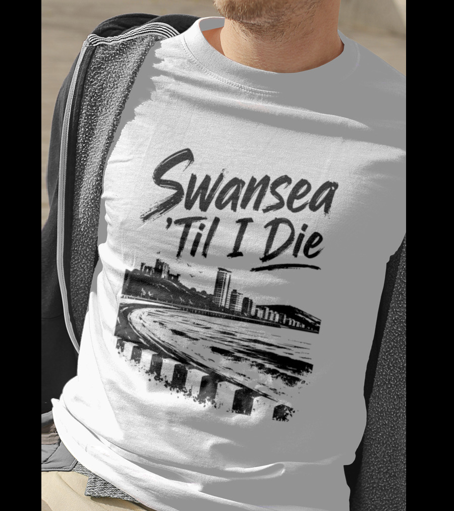 Swansea 'Til I Die Swansea Cityscape Coastal Skyline T-Shirt